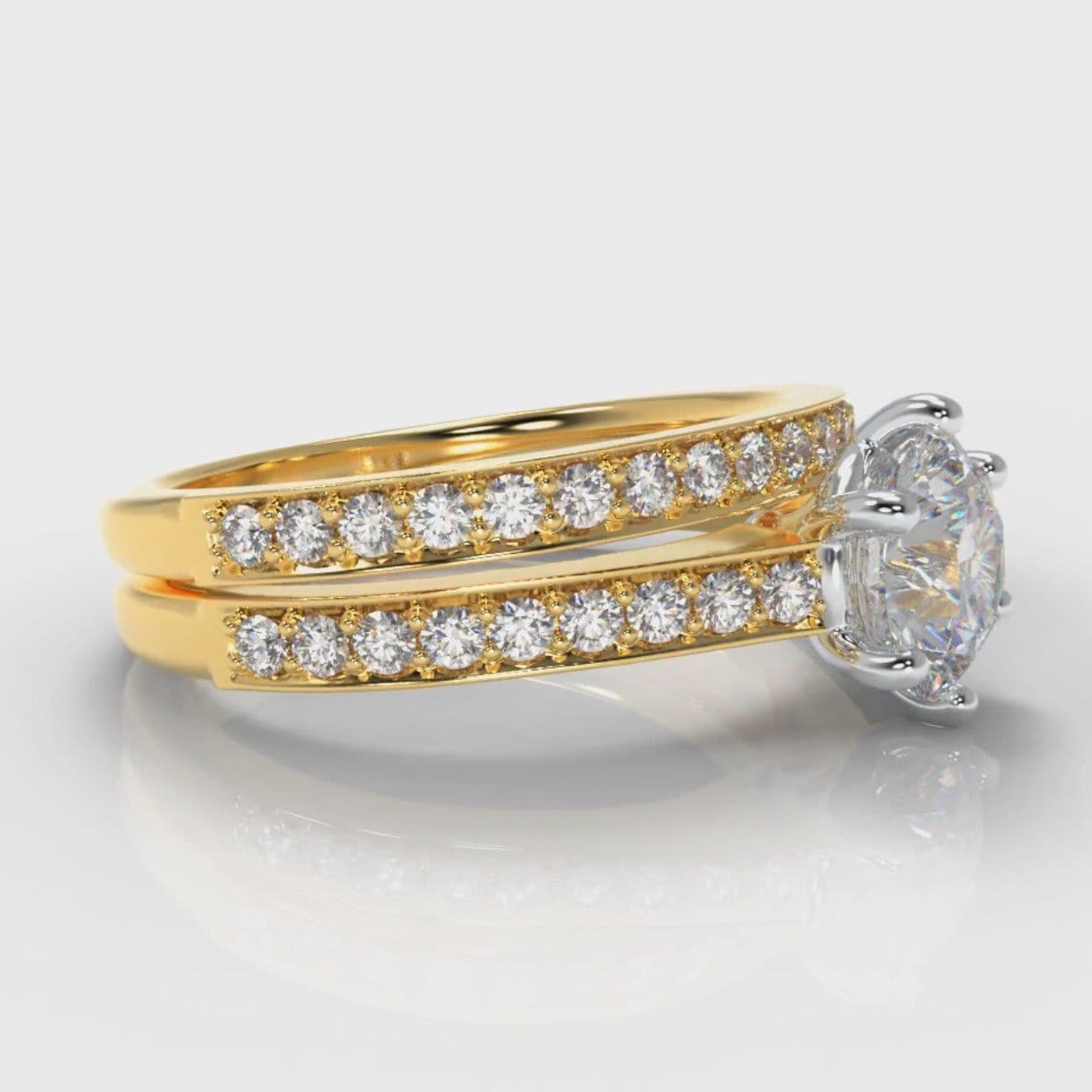 Star Pavé Round Brilliant Diamond Bridal Set - Yellow Gold