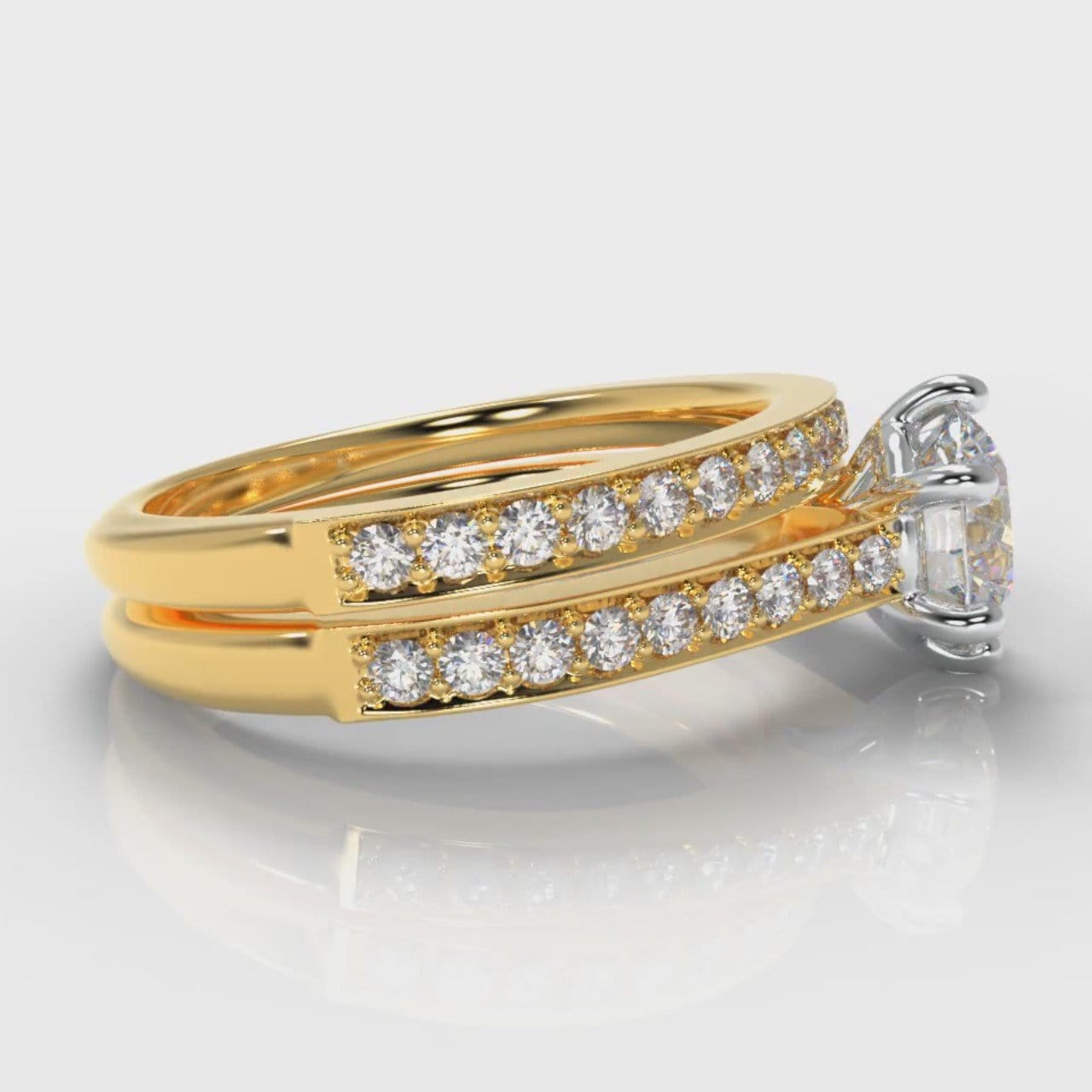 Star Pavé Round Brilliant Diamond Bridal Set - Yellow Gold