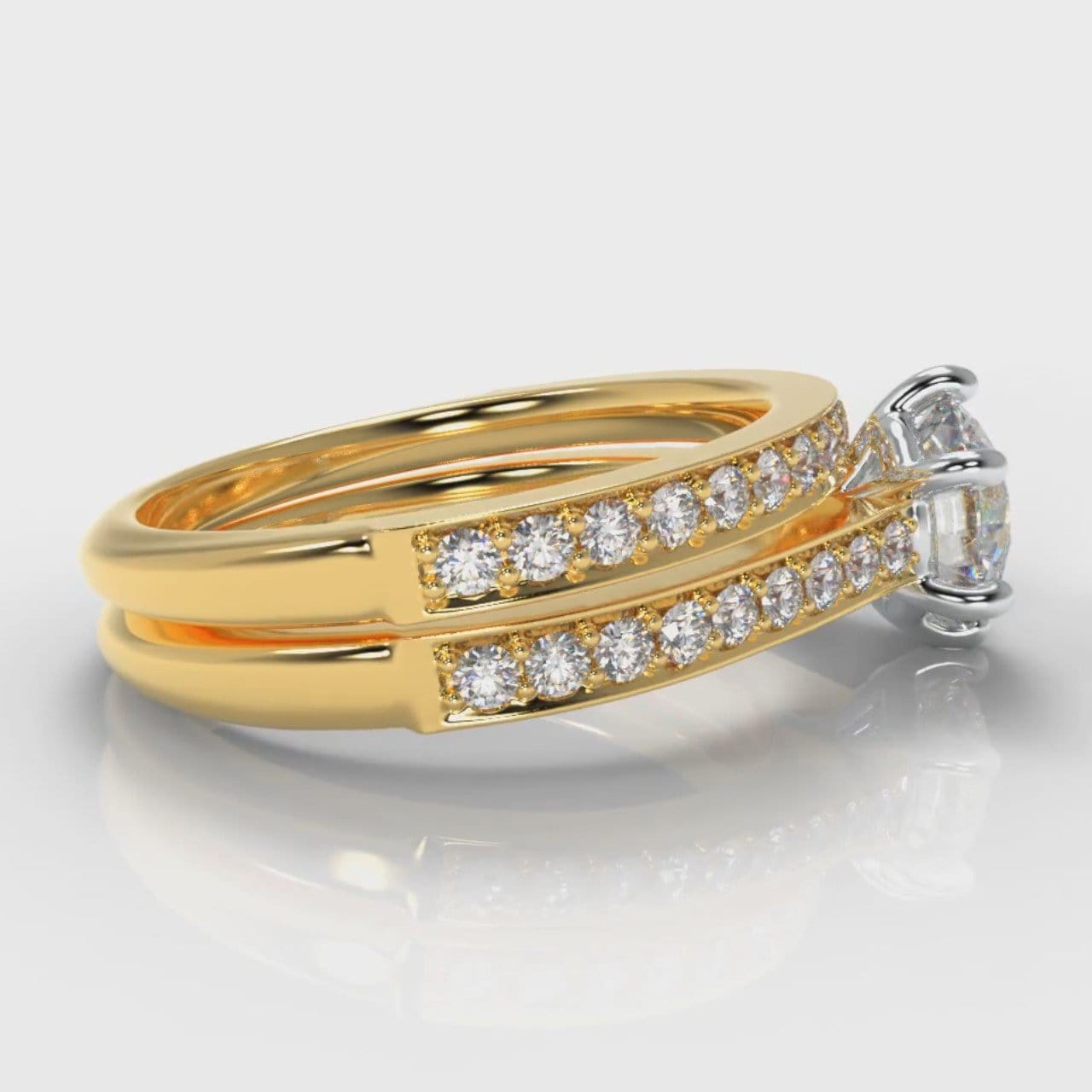 Star Pavé Round Brilliant Diamond Bridal Set - Yellow Gold