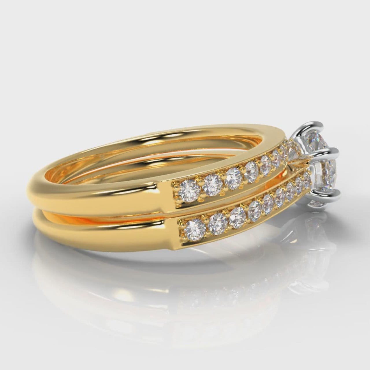 Star Pavé Round Brilliant Diamond Bridal Set - Yellow Gold