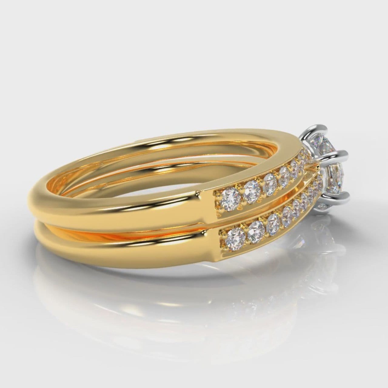 Star Pavé Round Brilliant Diamond Bridal Set - Yellow Gold