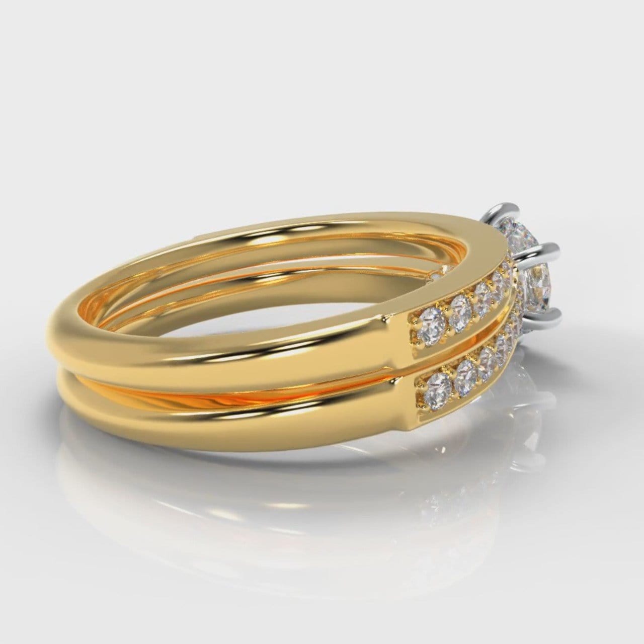 Star Pavé Round Brilliant Diamond Bridal Set - Yellow Gold