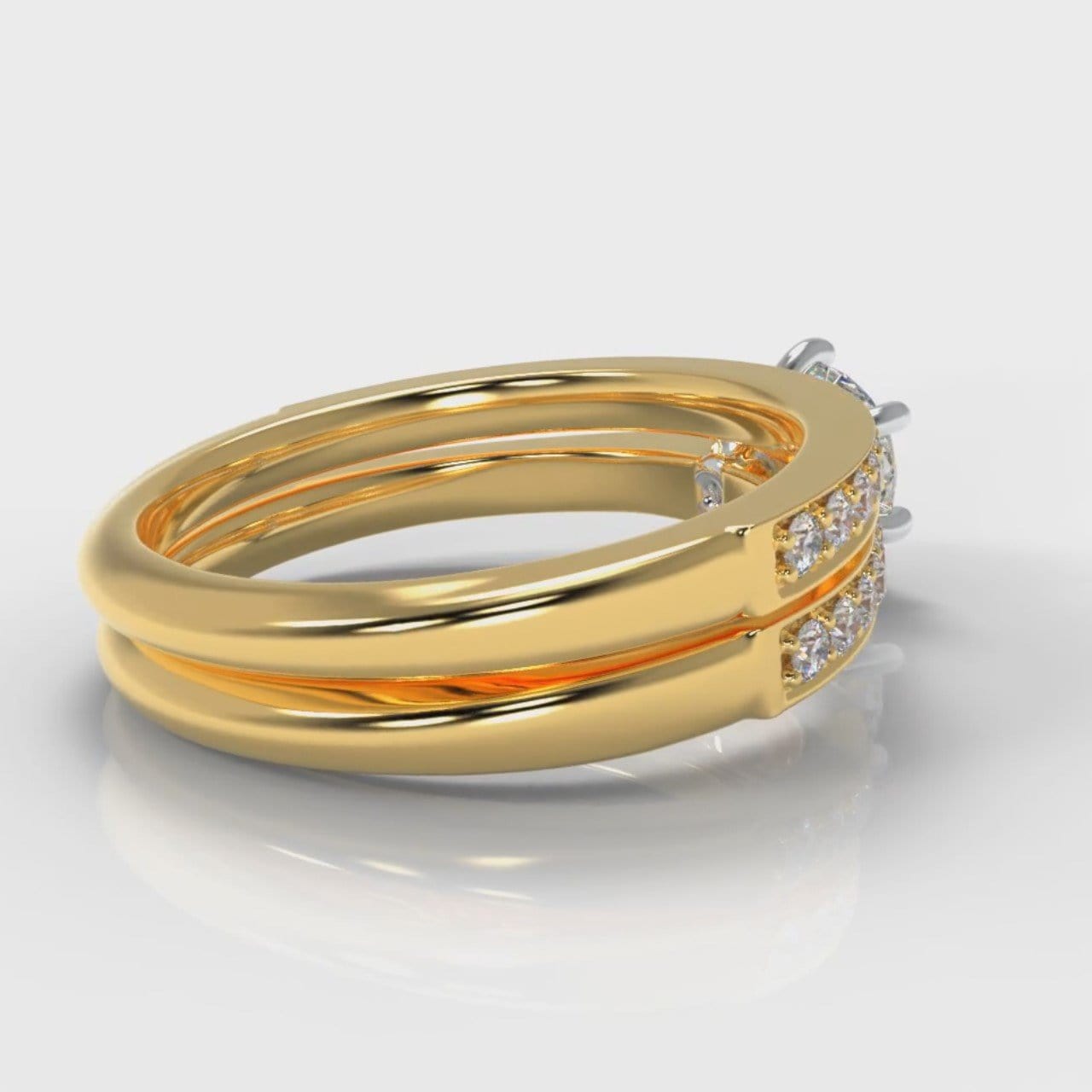 Star Pavé Round Brilliant Diamond Bridal Set - Yellow Gold