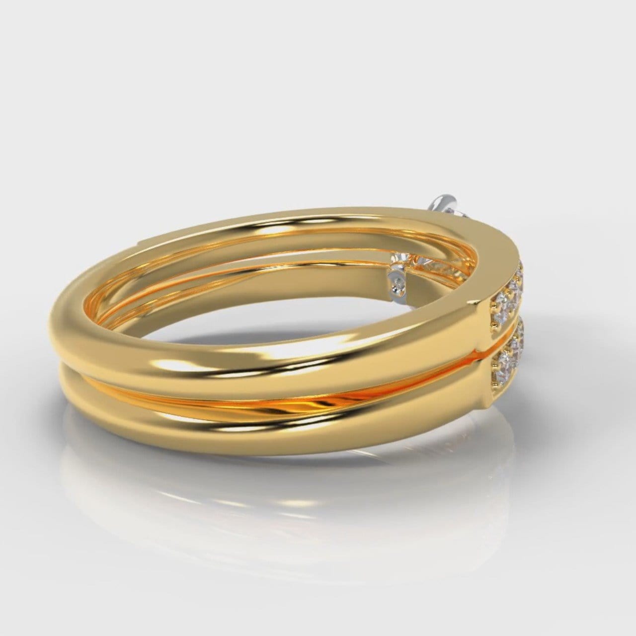 Star Pavé Round Brilliant Diamond Bridal Set - Yellow Gold