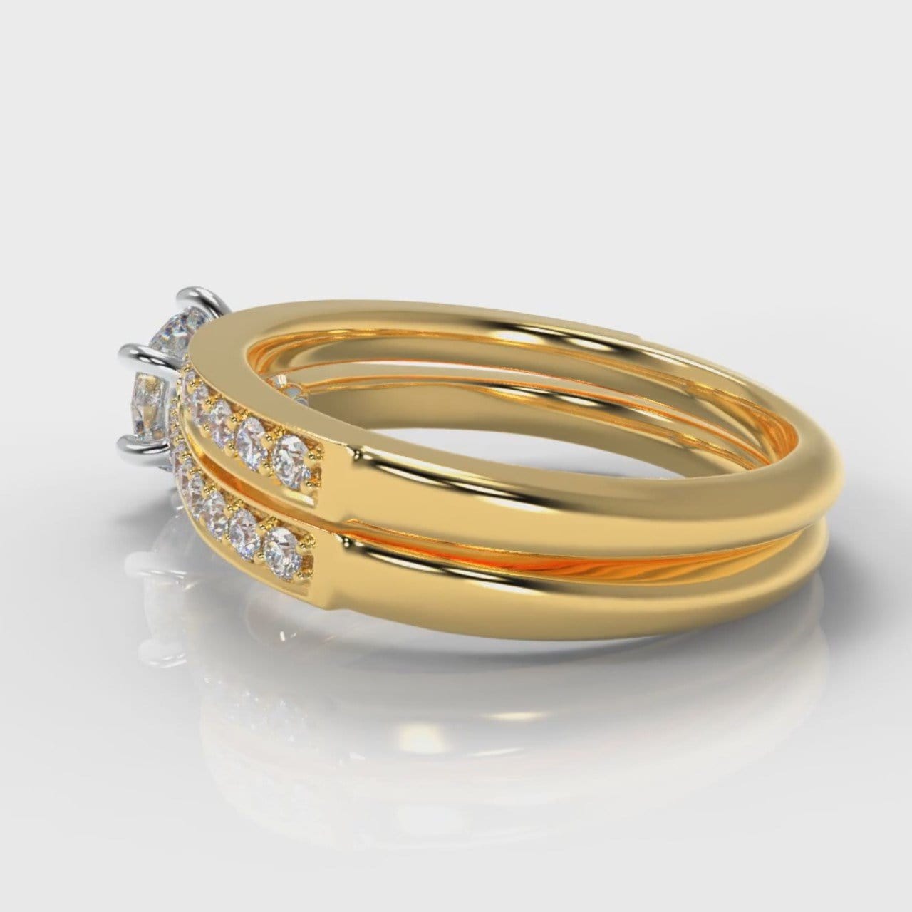 Star Pavé Round Brilliant Diamond Bridal Set - Yellow Gold