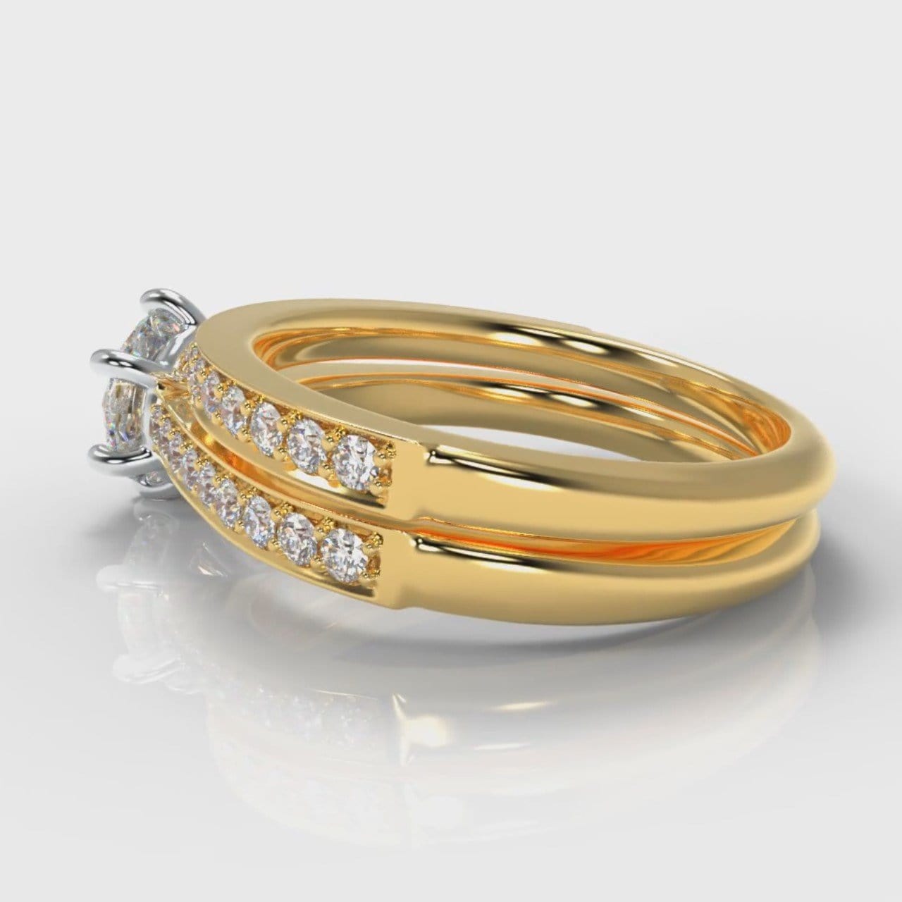 Star Pavé Round Brilliant Diamond Bridal Set - Yellow Gold