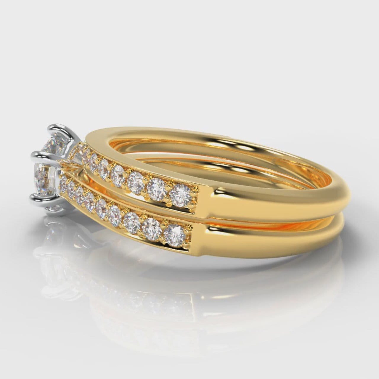 Star Pavé Round Brilliant Diamond Bridal Set - Yellow Gold