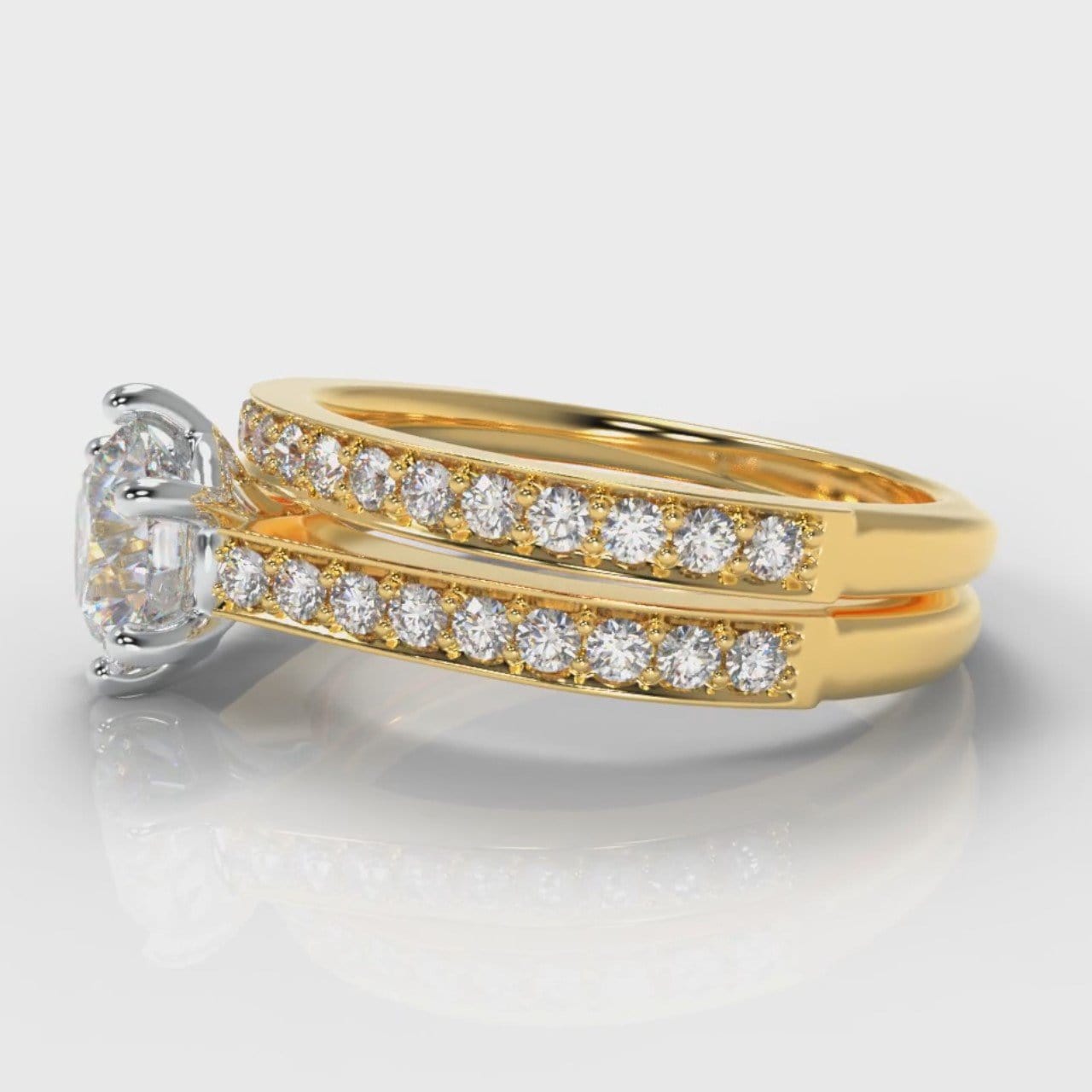 Star Pavé Round Brilliant Diamond Bridal Set - Yellow Gold