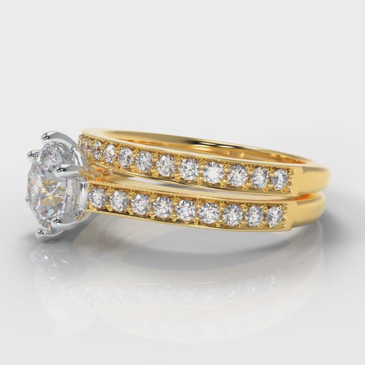 Star Pavé Round Brilliant Diamond Bridal Set - Yellow Gold