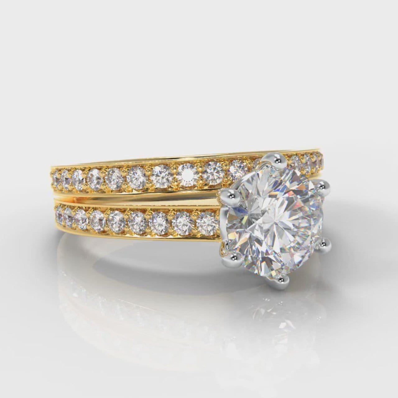 Star Pavé Round Brilliant Diamond Bridal Set - Yellow Gold