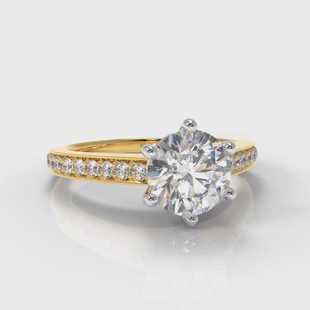 Star Pavé Round Brilliant Diamond Engagement Ring - Yellow Gold