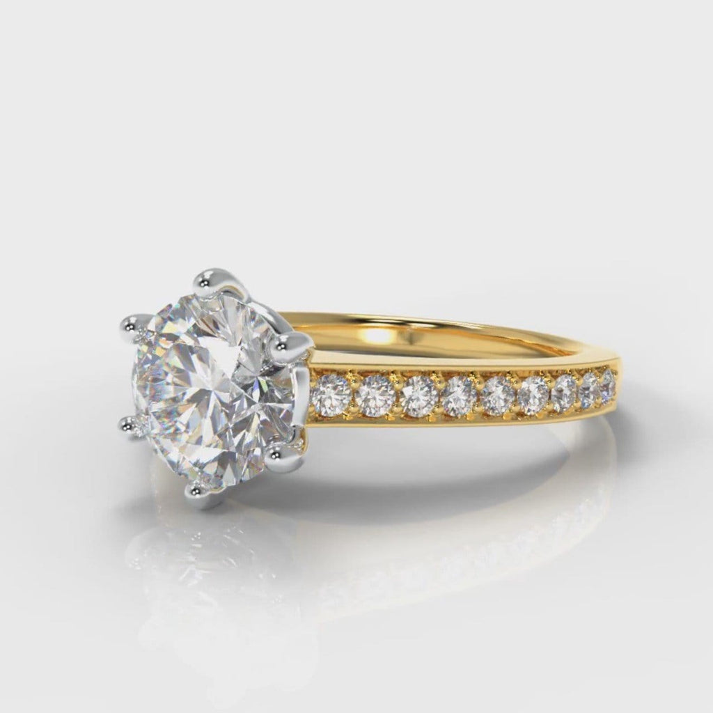 Star Pavé Round Brilliant Diamond Engagement Ring - Yellow Gold