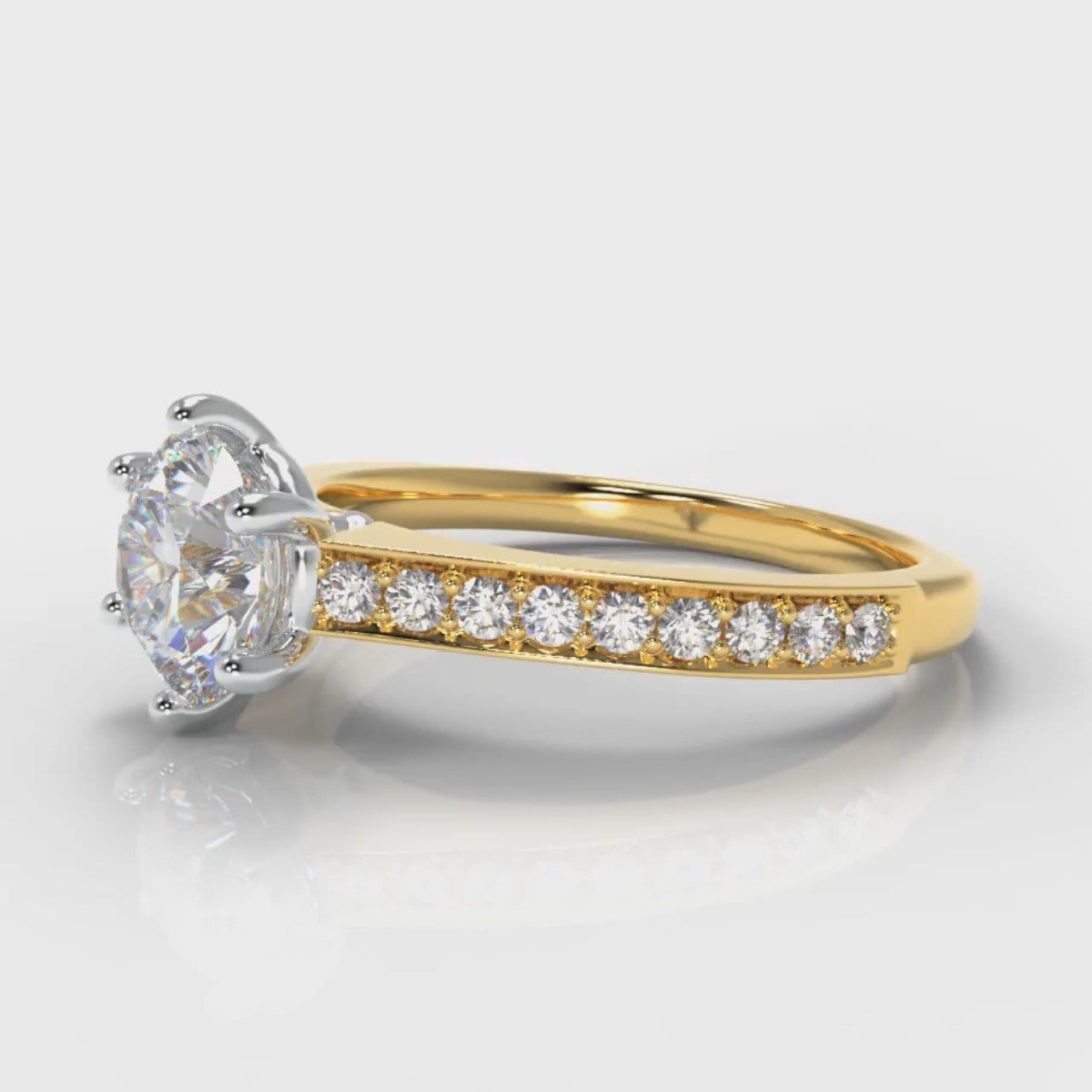 Star Pavé Round Brilliant Diamond Engagement Ring - Yellow Gold