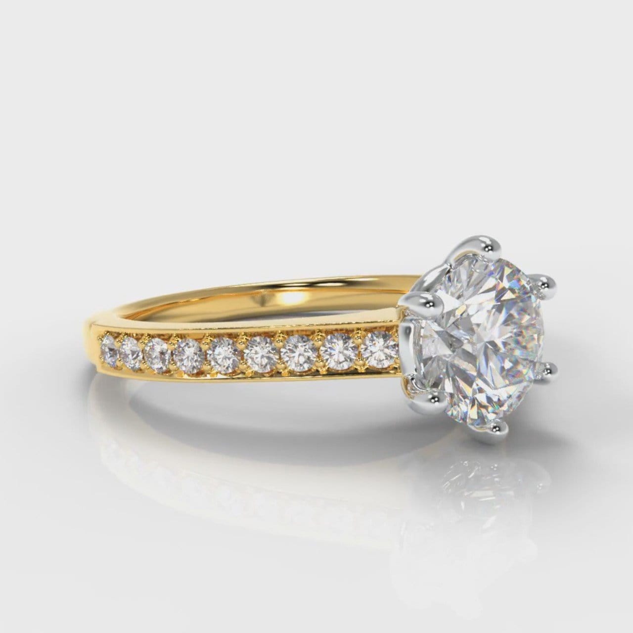 Star Pavé Round Brilliant Diamond Engagement Ring - Yellow Gold