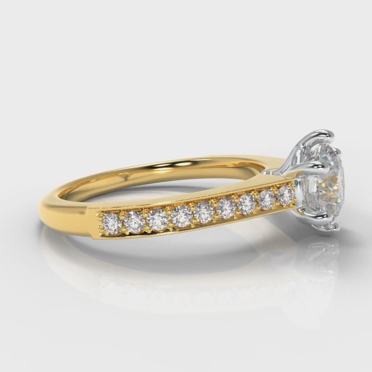 Star Pavé Round Brilliant Diamond Engagement Ring - Yellow Gold