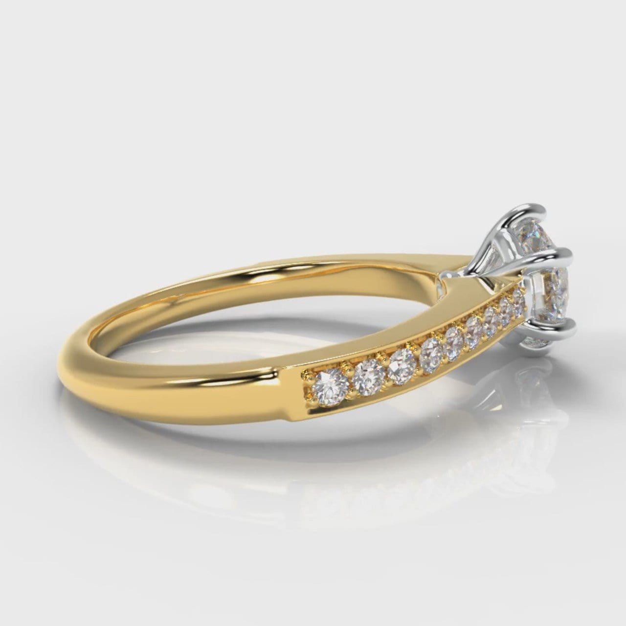 Star Pavé Round Brilliant Diamond Engagement Ring - Yellow Gold