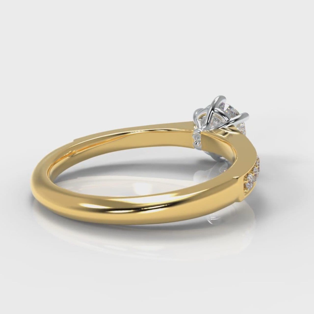 Star Pavé Round Brilliant Diamond Engagement Ring - Yellow Gold