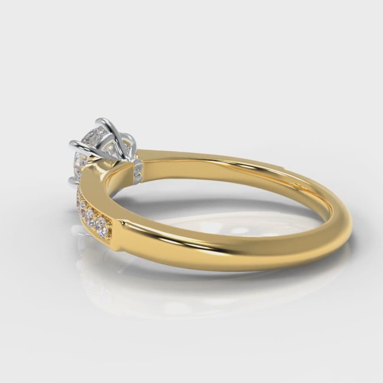 Star Pavé Round Brilliant Diamond Engagement Ring - Yellow Gold