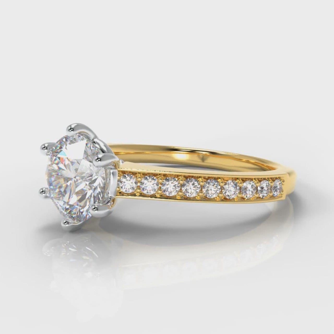Star Pavé Round Brilliant Diamond Engagement Ring - Yellow Gold