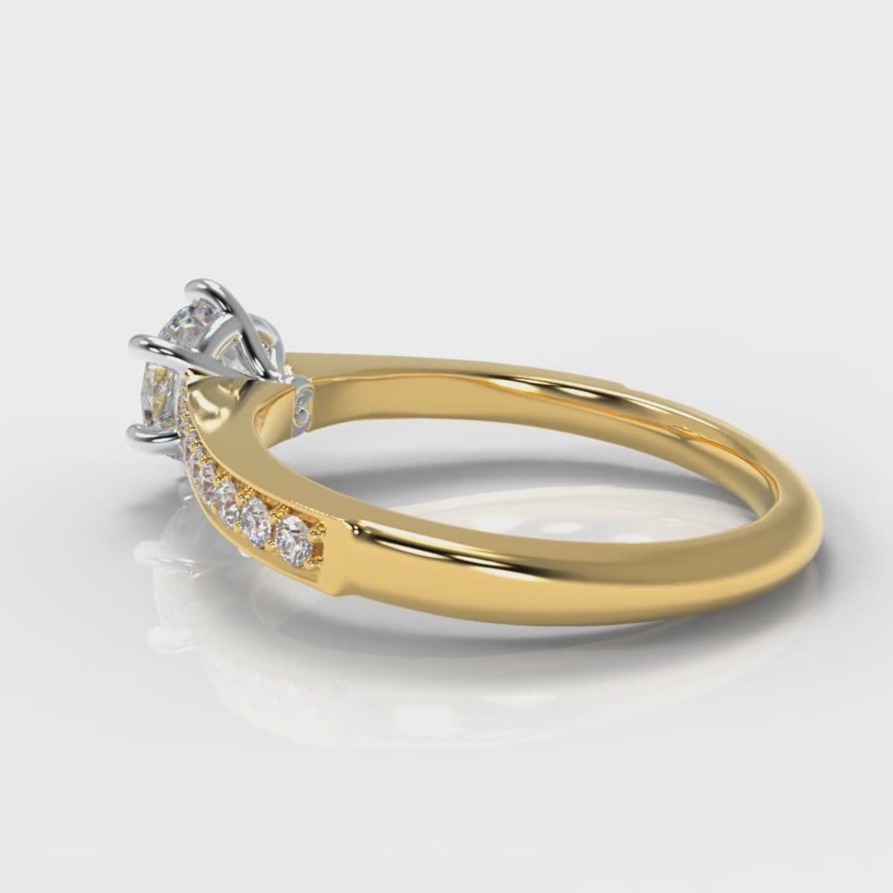 Star Pavé Round Brilliant Diamond Engagement Ring - Yellow Gold
