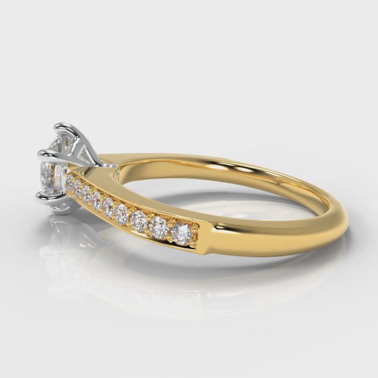 Star Pavé Round Brilliant Diamond Engagement Ring - Yellow Gold