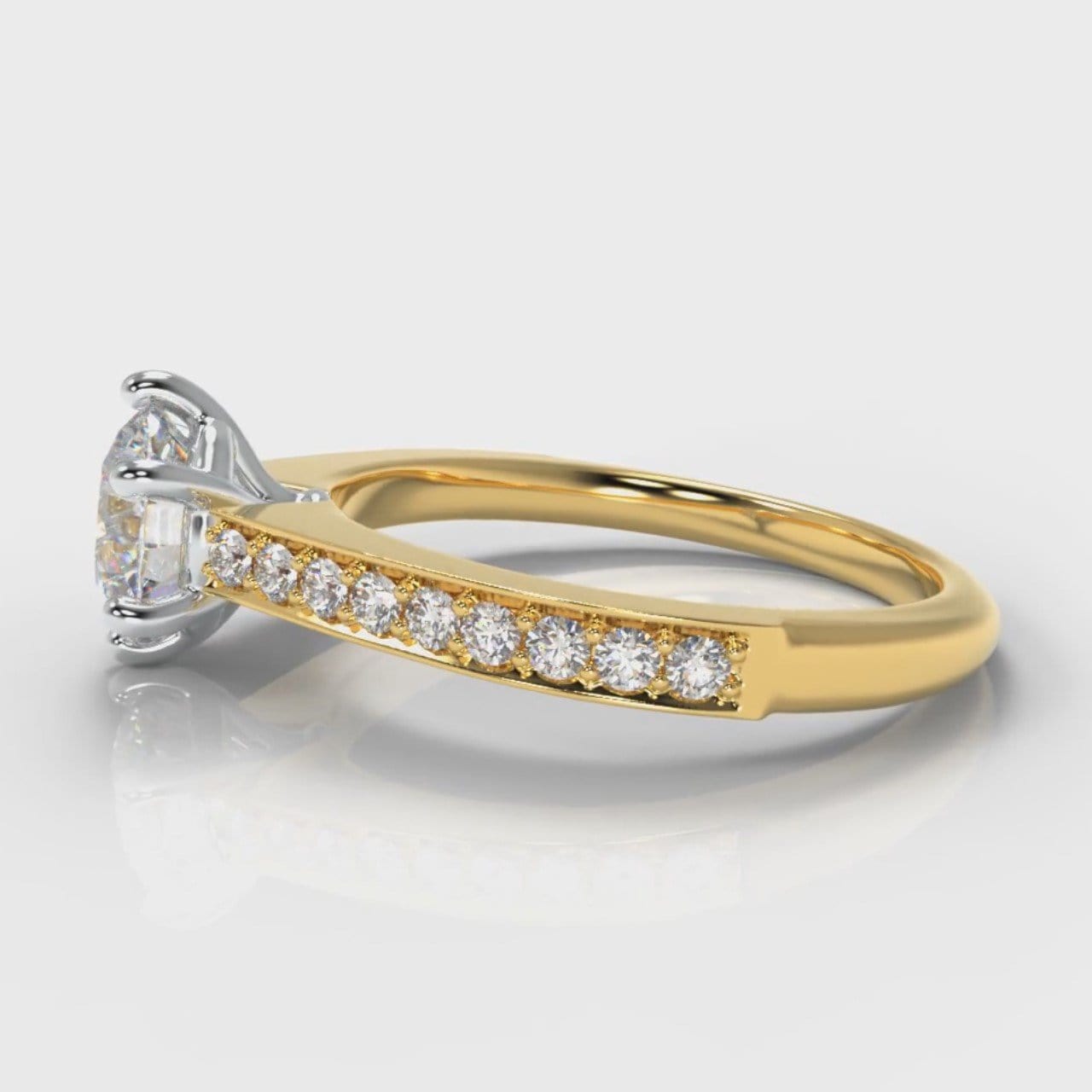 Star Pavé Round Brilliant Diamond Engagement Ring - Yellow Gold