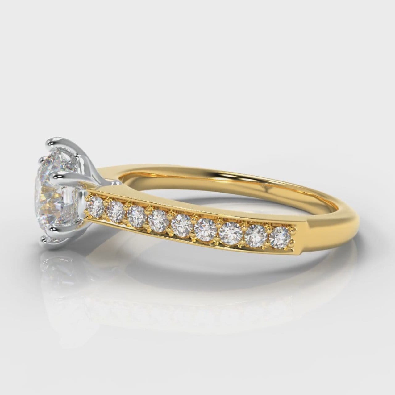 Star Pavé Round Brilliant Diamond Engagement Ring - Yellow Gold