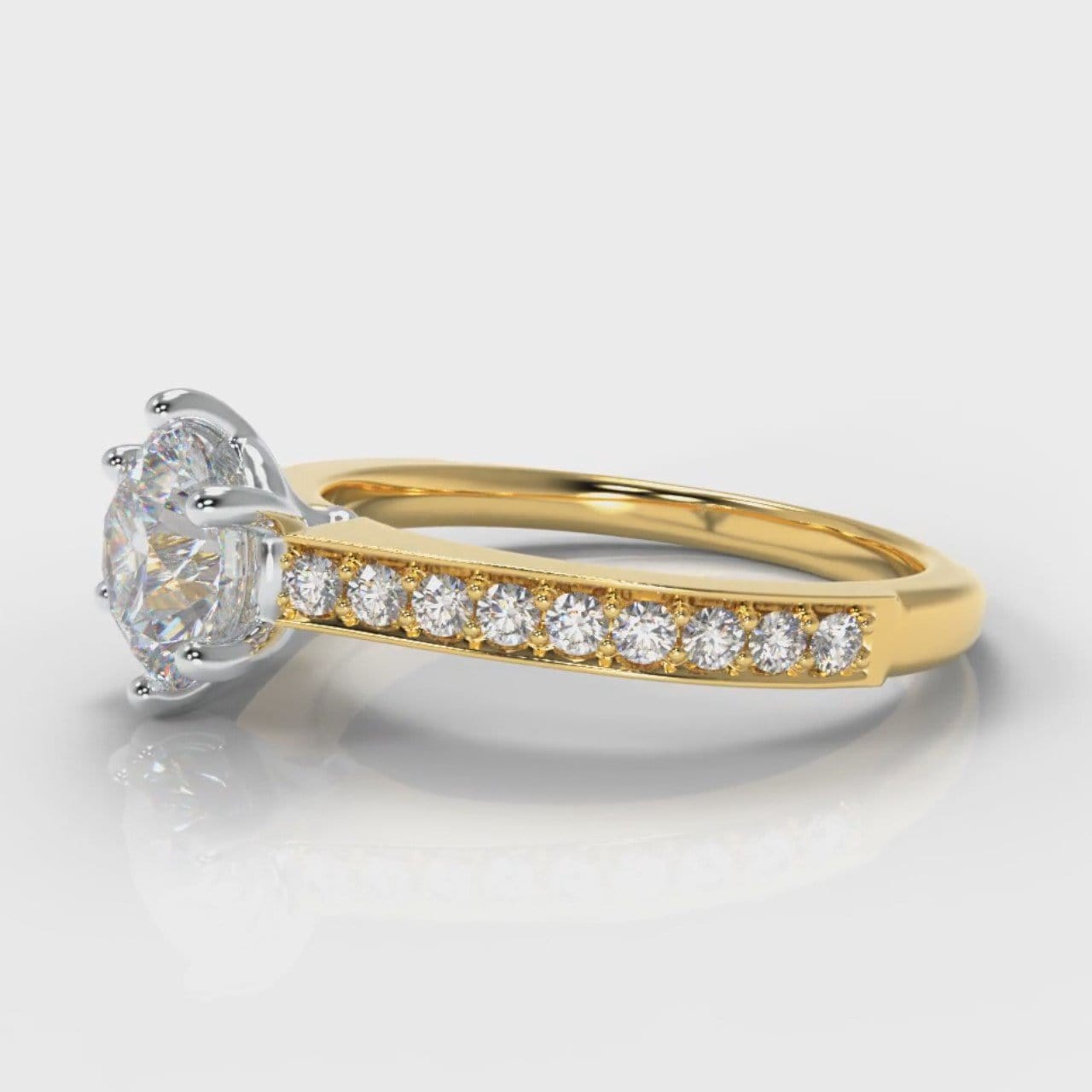 Star Pavé Round Brilliant Diamond Engagement Ring - Yellow Gold