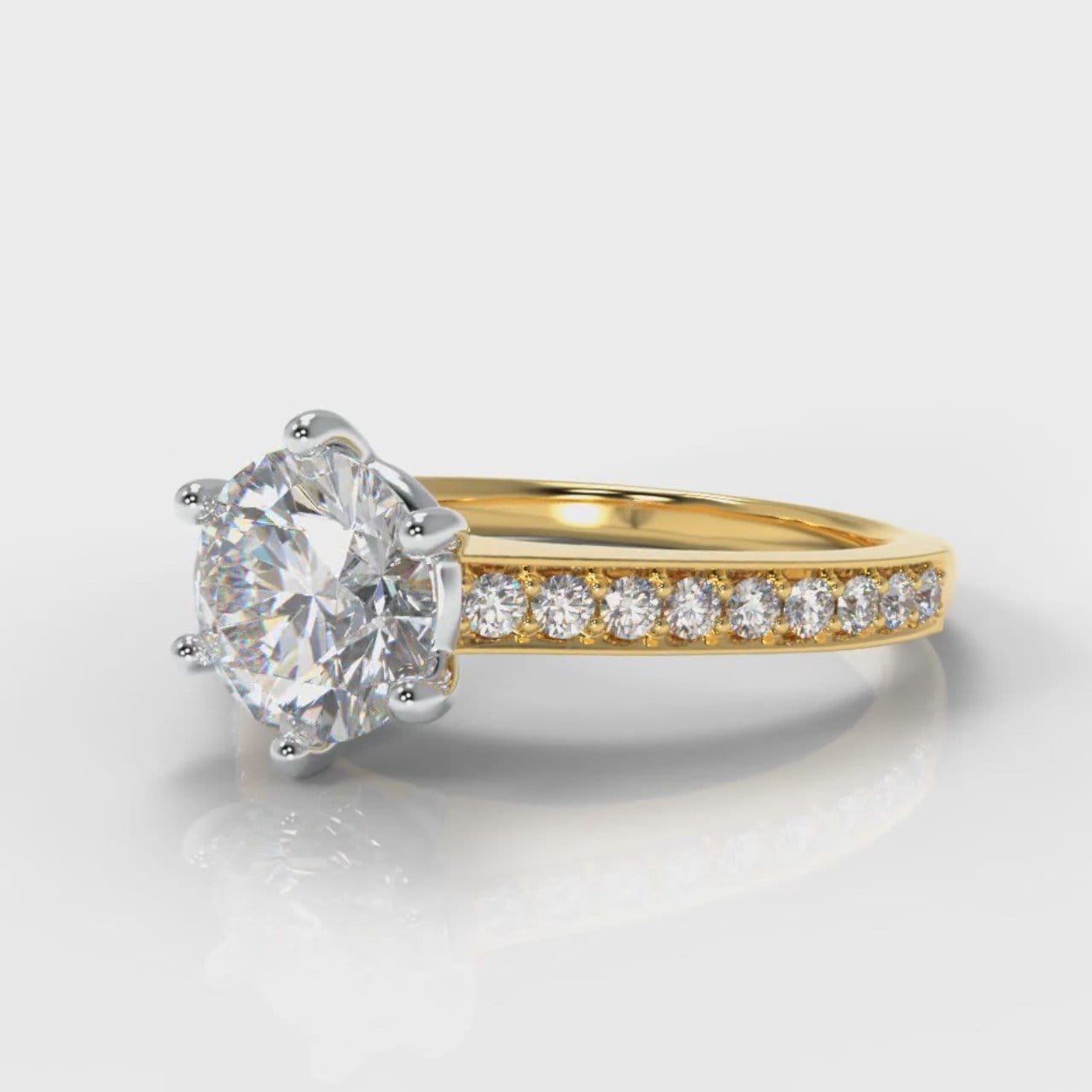 Star Pavé Round Brilliant Diamond Engagement Ring - Yellow Gold
