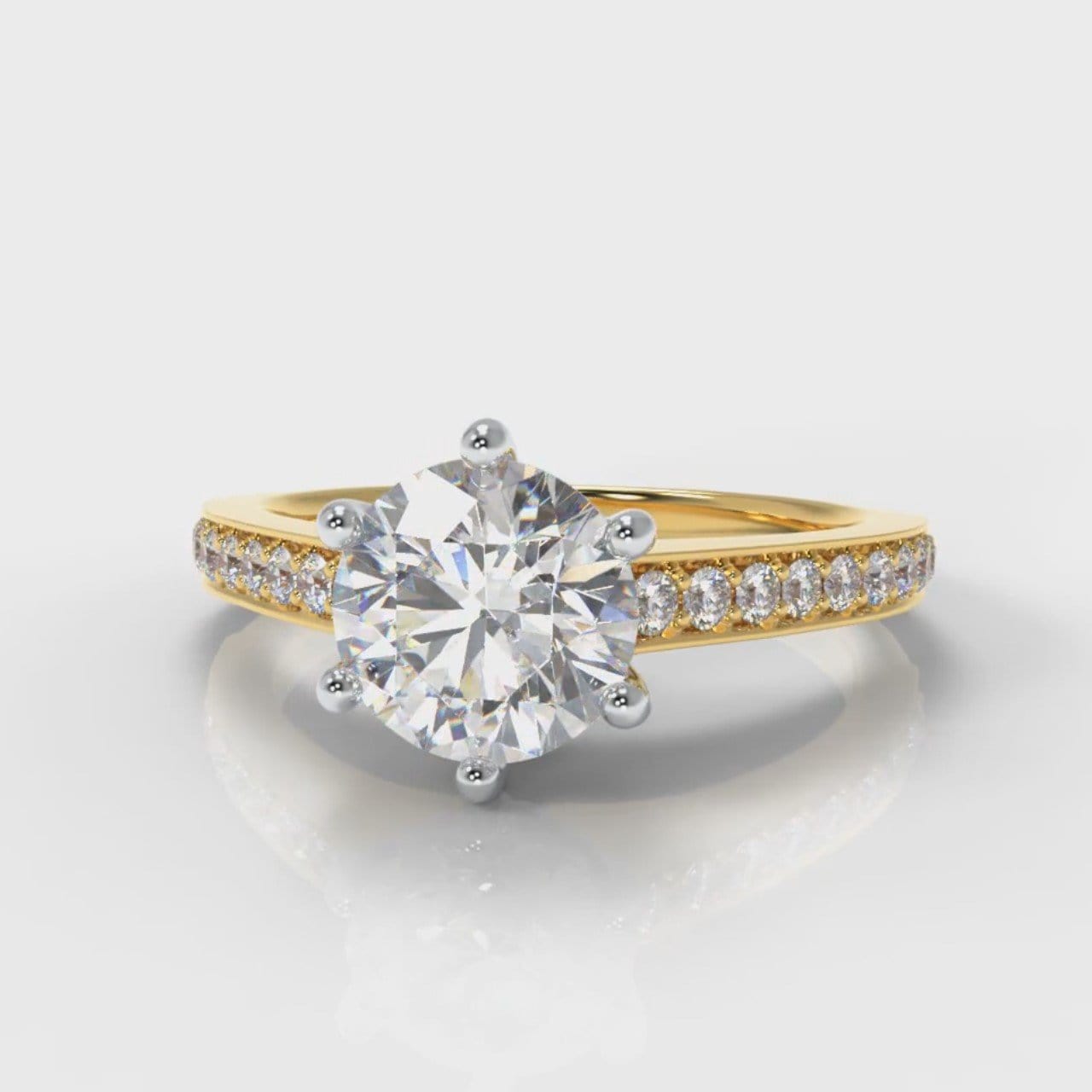 Star Pavé Round Brilliant Diamond Engagement Ring - Yellow Gold