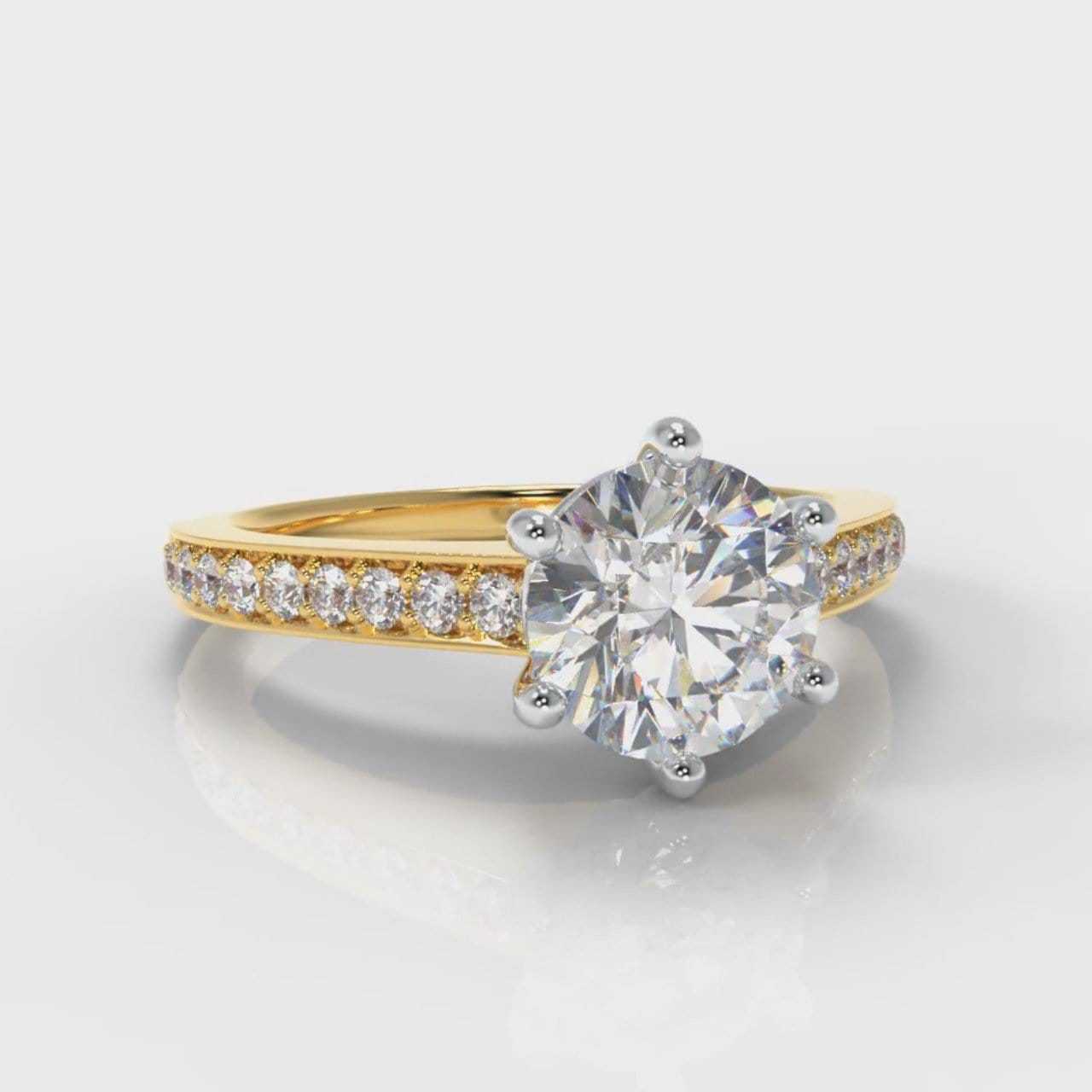 Star Pavé Round Brilliant Diamond Engagement Ring - Yellow Gold