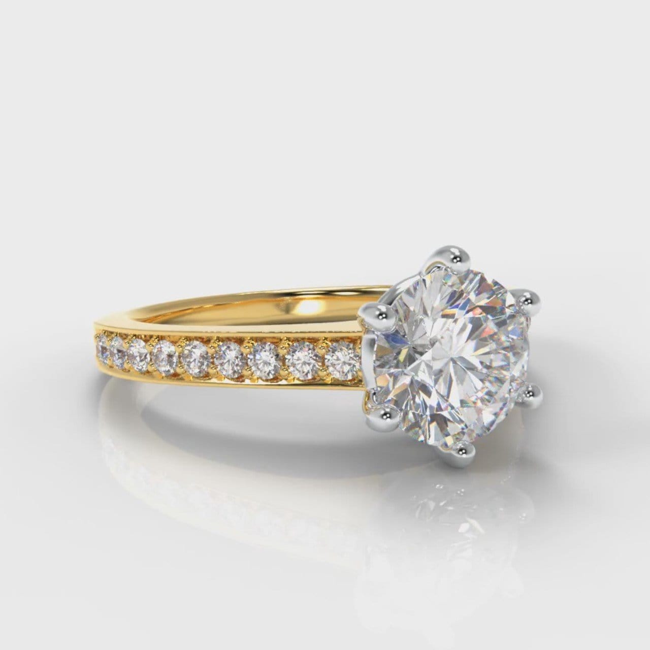Star Pavé Round Brilliant Diamond Engagement Ring - Yellow Gold