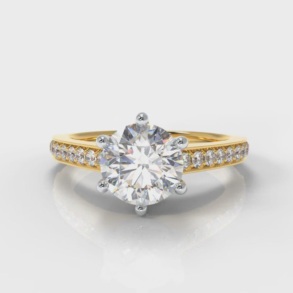 Star Pavé Round Brilliant Diamond Engagement Ring - Yellow Gold