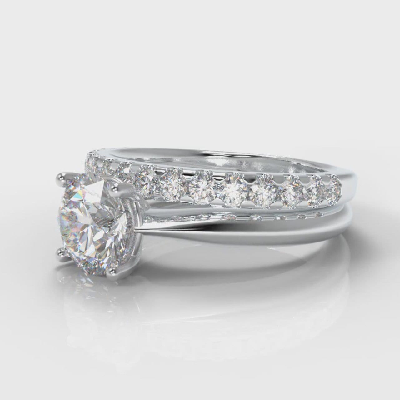 Carrée Solitaire Round Brilliant Cut Diamond Bridal Set