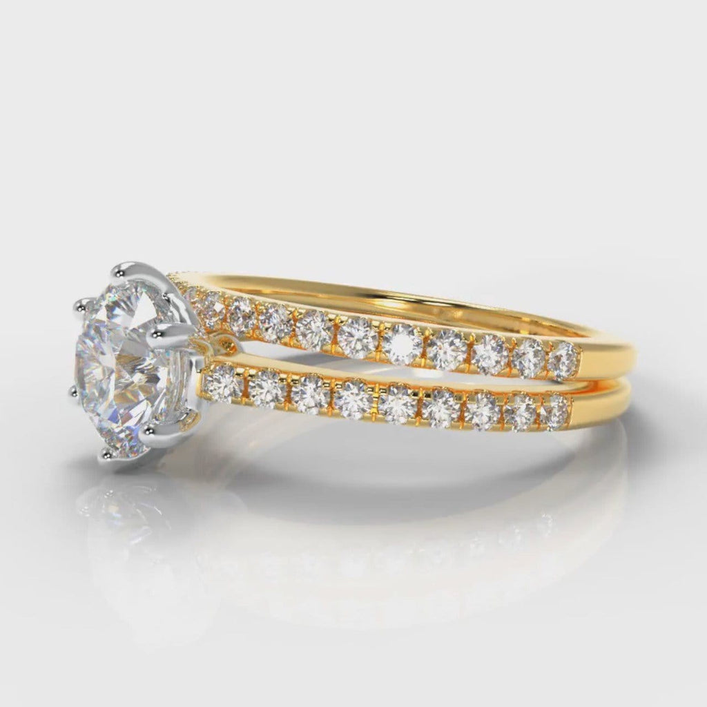 Star Petite Micropavé Round Brilliant Cut Diamond Bridal Set - Yellow Gold