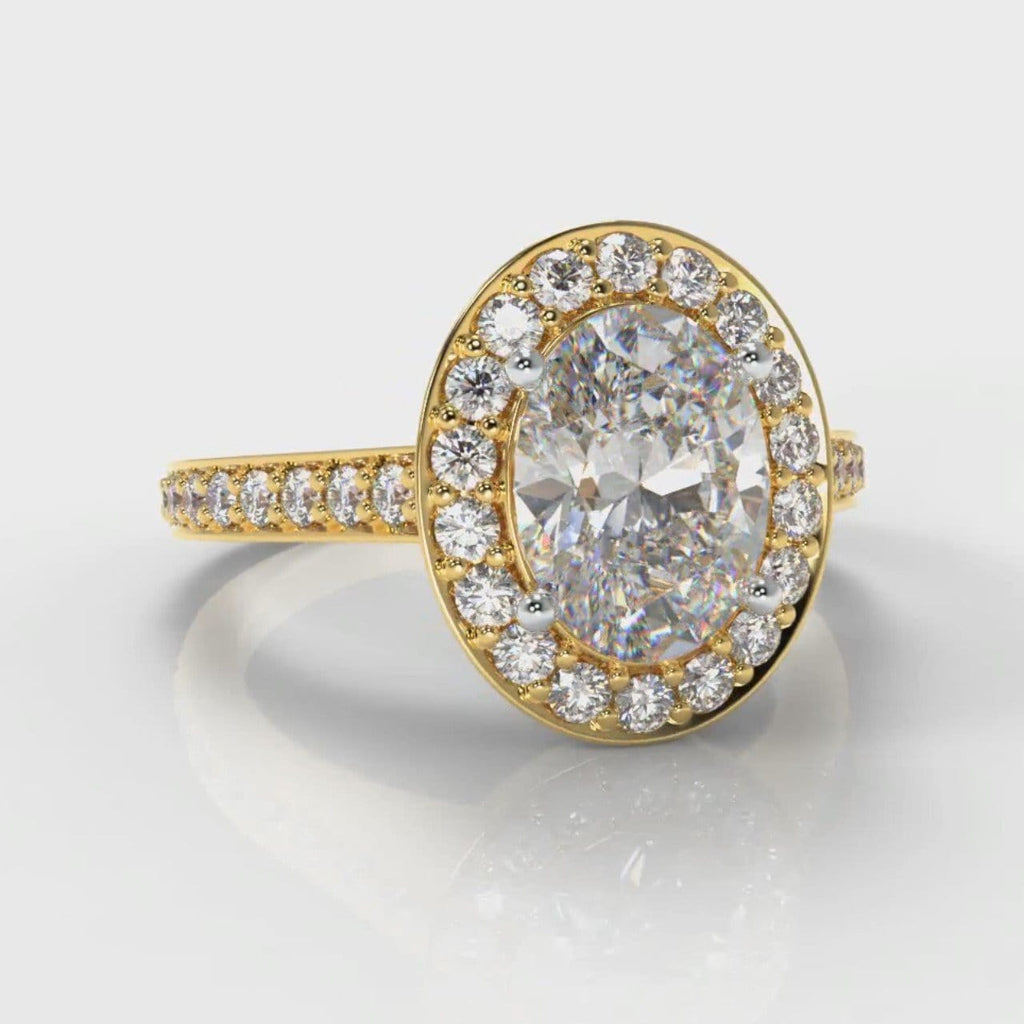 Pavé Oval Diamond Halo Engagement Ring - Yellow Gold