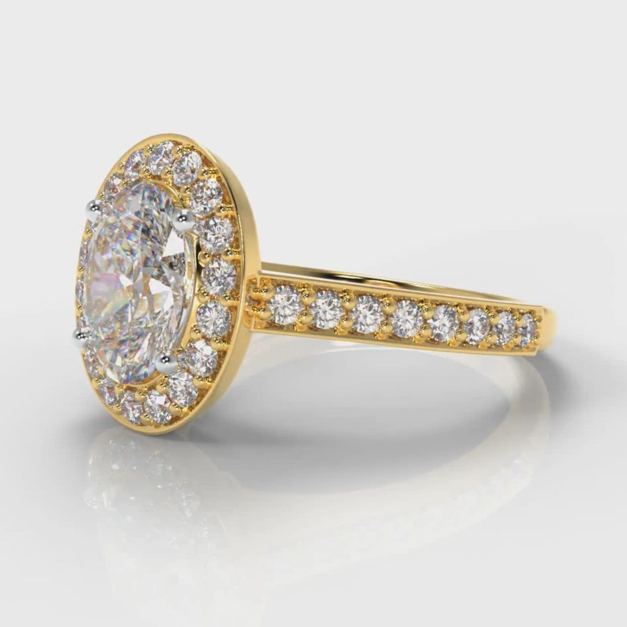 Pavé Oval Diamond Halo Engagement Ring - Yellow Gold