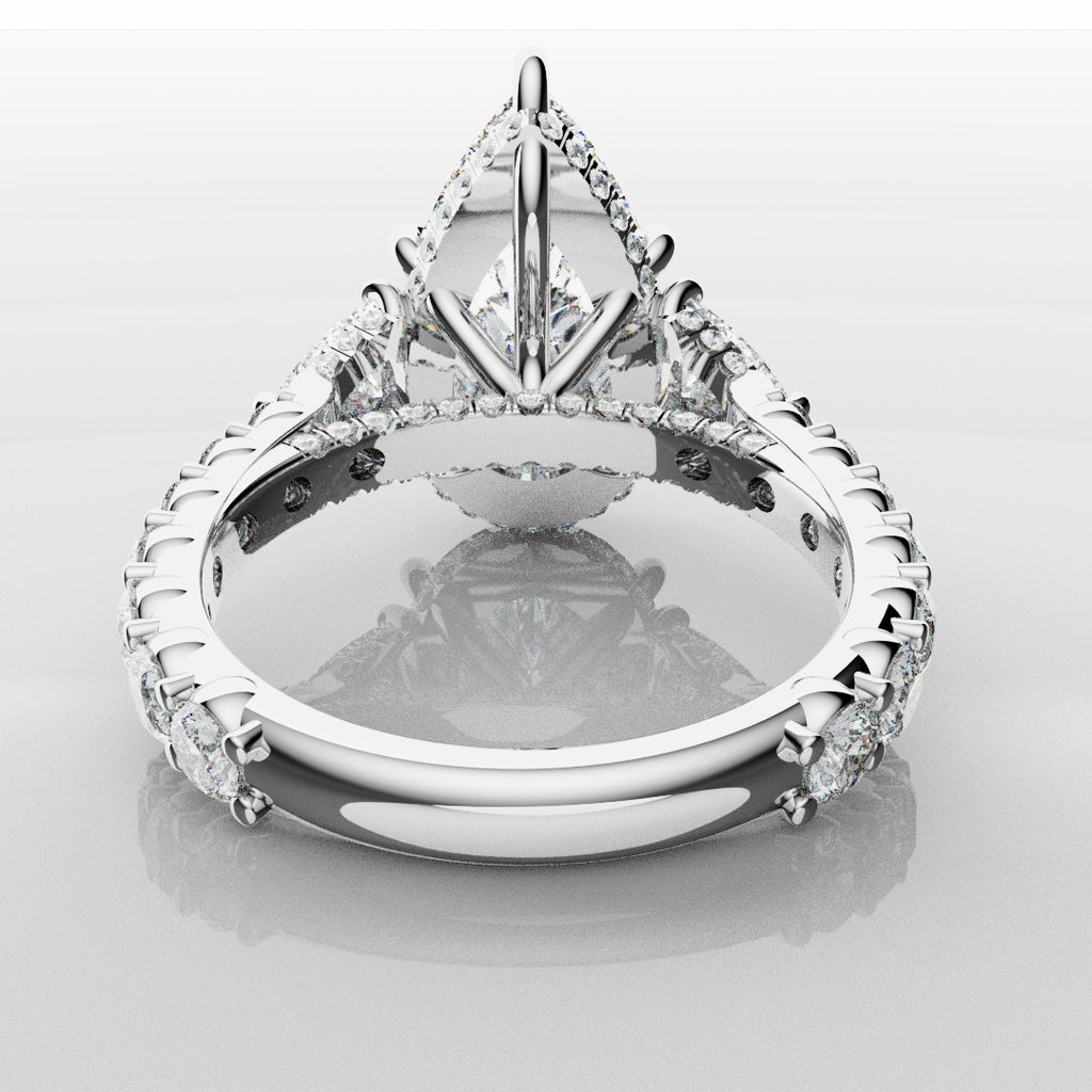 Pear and Trilliant Diamond Trilogy Engagement Ring - With Hidden Halo Detailing
