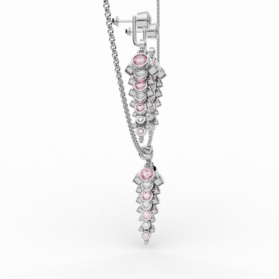 Bespoke White & Pink Diamond Acorn Pendant & Earrings