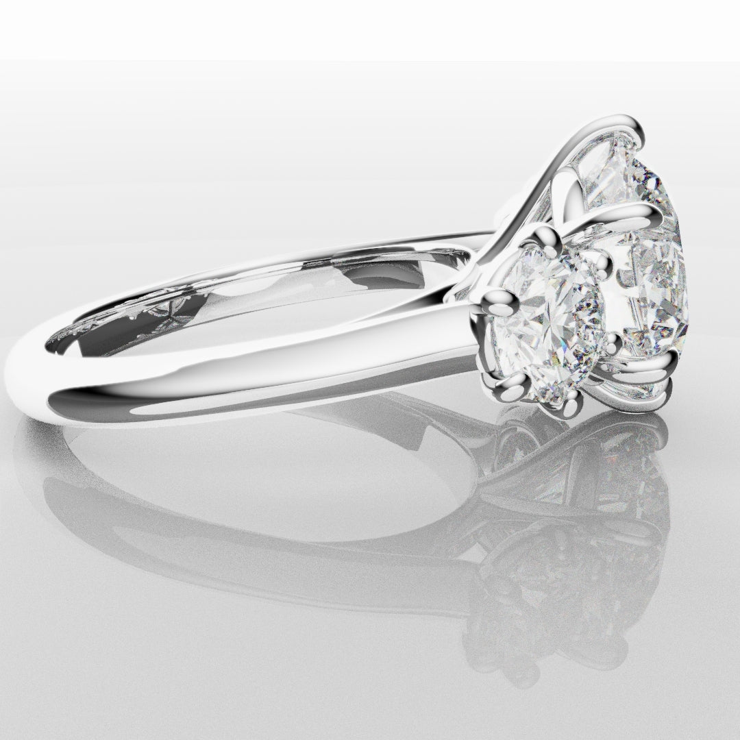 Six Claw Classic Round Trilogy Engagement Ring