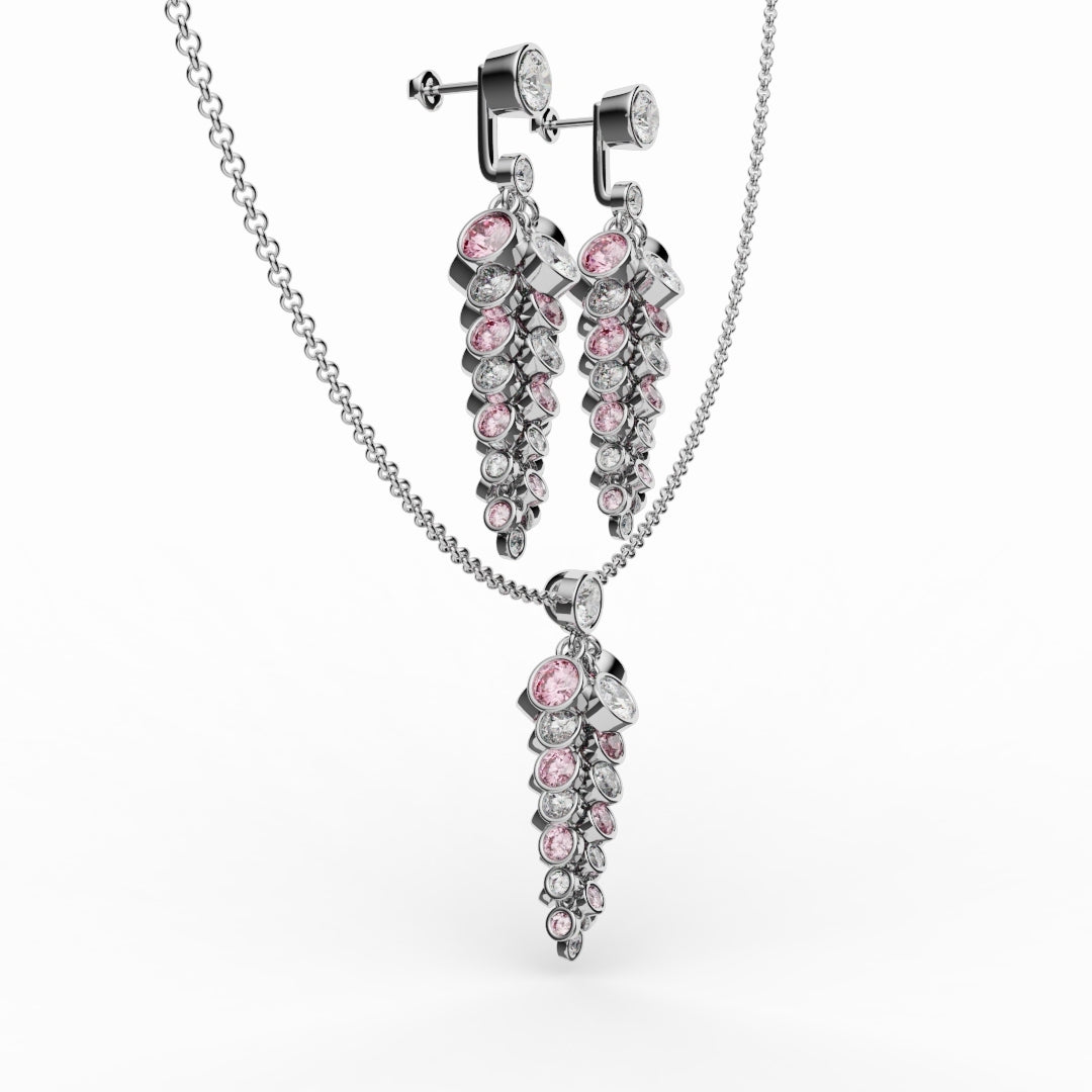 Bespoke White & Pink Diamond Acorn Pendant & Earrings