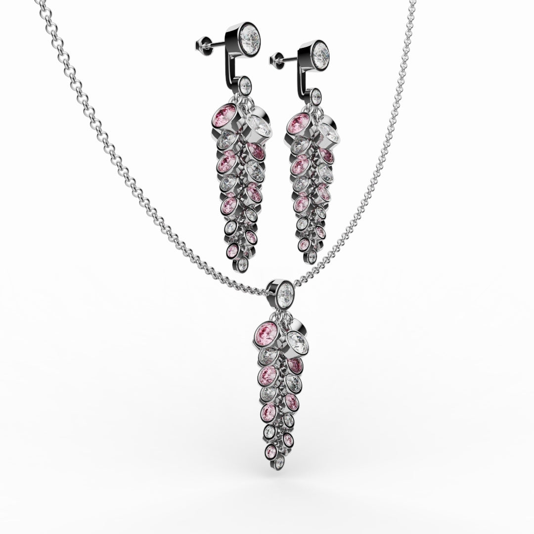 Bespoke White & Pink Diamond Acorn Pendant & Earrings