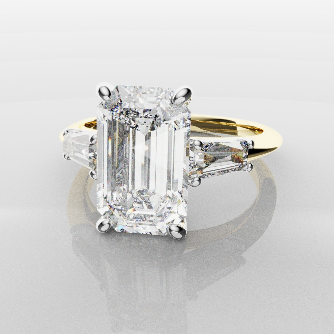 Emerald Cut Diamond Ring With Tapered Baguettes
