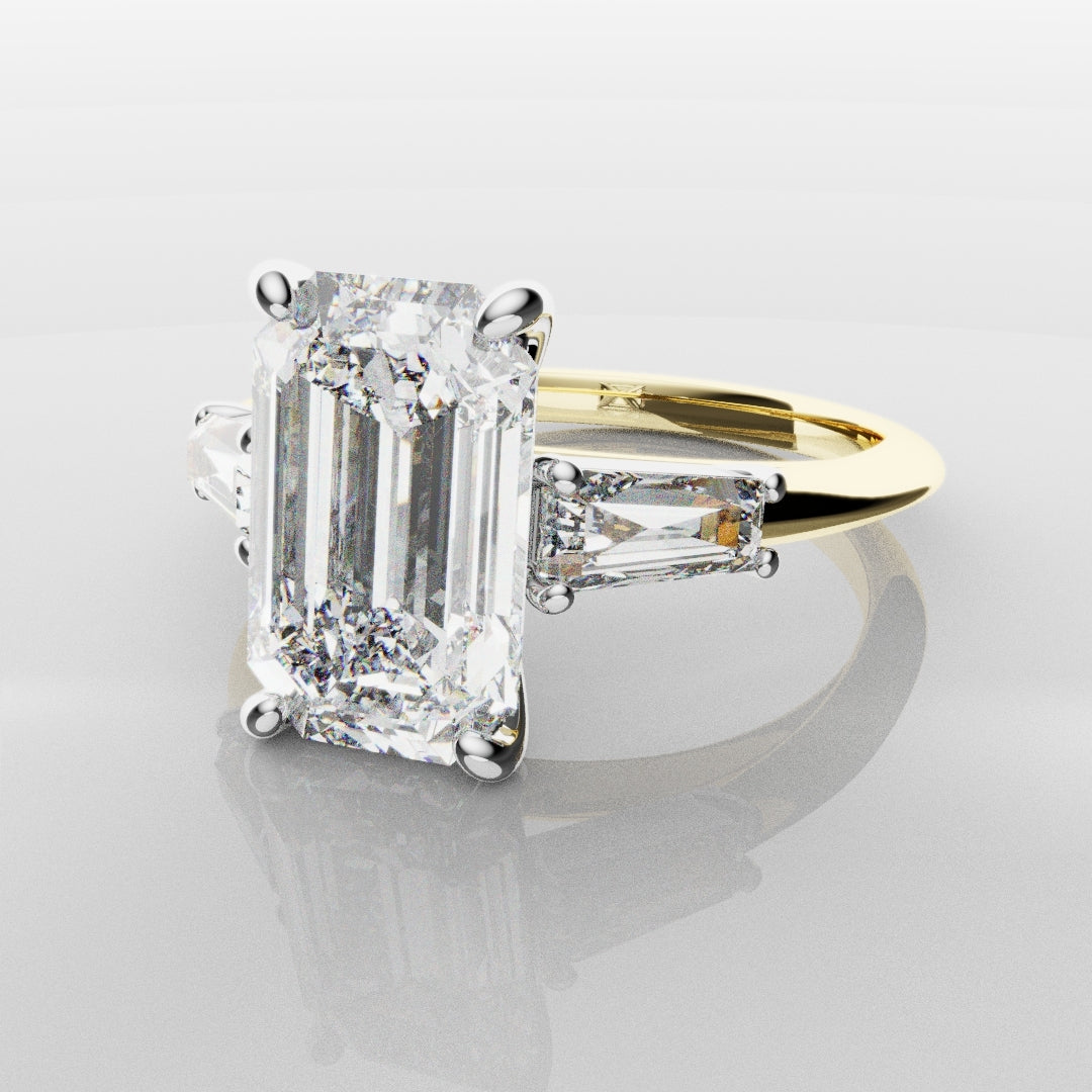 Emerald Cut Diamond Ring With Tapered Baguettes