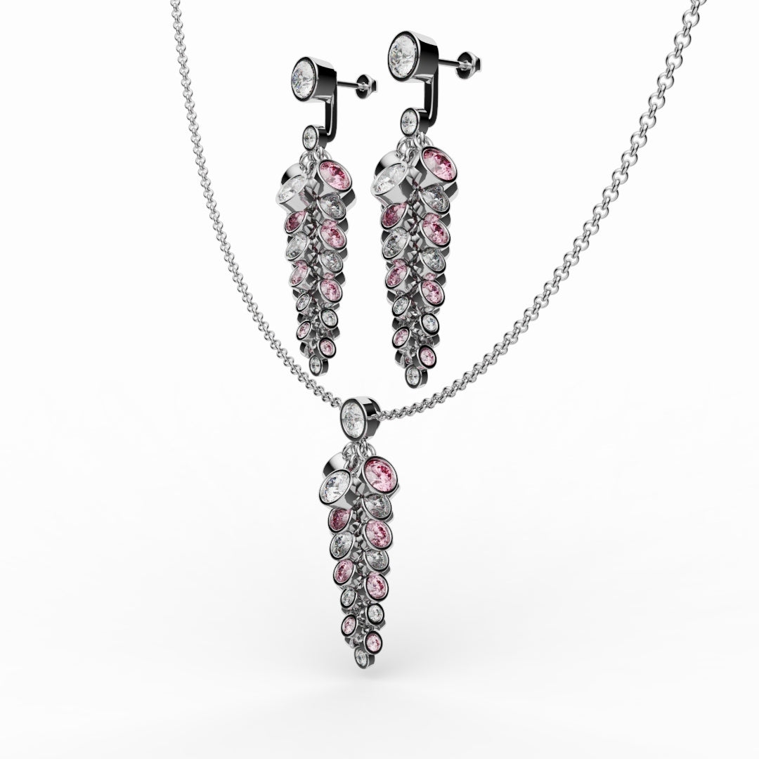 Bespoke White & Pink Diamond Acorn Pendant & Earrings