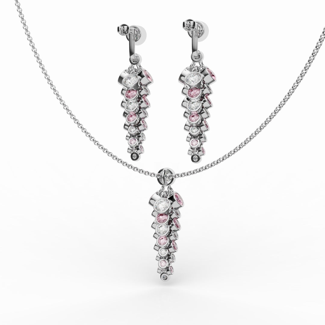Bespoke White & Pink Diamond Acorn Pendant & Earrings