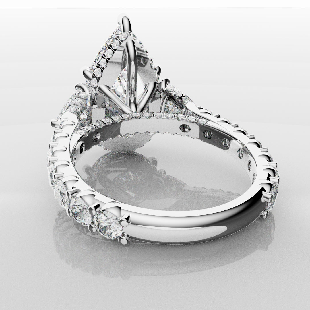 Pear and Trilliant Diamond Trilogy Engagement Ring - With Hidden Halo Detailing