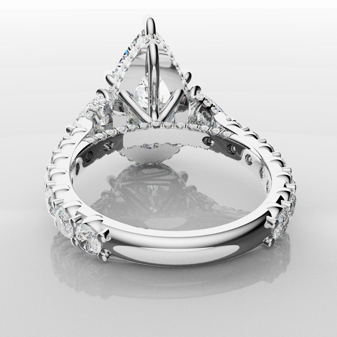 Pear and Trilliant Diamond Trilogy Engagement Ring - With Hidden Halo Detailing