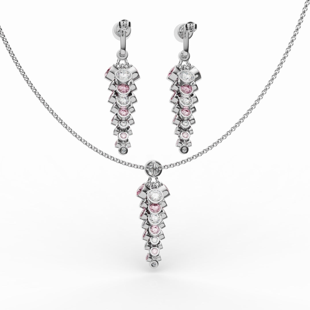 Bespoke White & Pink Diamond Acorn Pendant & Earrings