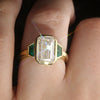 Emerald Cut Trilogy Engagement Ring With Green Emerald Trapezoids